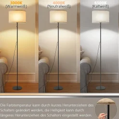 ZMH Lampadaire LED Rétro Avec Variateur Et Abat-jour En Tissu Pour Salon