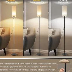 ZMH Lampadaire LED Rétro Avec Variateur Et Abat-jour En Tissu Pour Salon