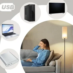 ZMH Lampadaire LED Rétro Avec Variateur Et Abat-jour En Tissu Pour Salon