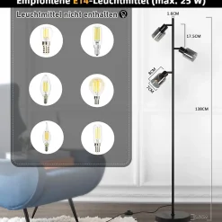 ZMH Lampadaire Noir 3 Flammes E27 Métal Verre