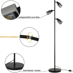 ZMH Lampadaire Noir 3 Flammes E27 Métal Verre