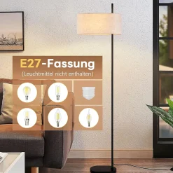 ZMH Lampadaire Rétro Noir 154cm Avec Abat-jour En Tissu E27 Pour Chambre à Coucher
