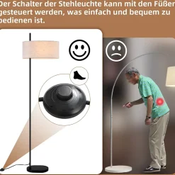 ZMH Lampadaire Rétro Noir 154cm Avec Abat-jour En Tissu E27 Pour Chambre à Coucher