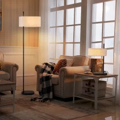 ZMH Lampadaire Rétro Noir 154cm Avec Abat-jour En Tissu E27 Pour Chambre à Coucher