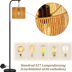 ZMH Lampadaire Salon Lampadaire Vintage Lampadaire Noir Avec Interrupteur Au Pied E27 164cm