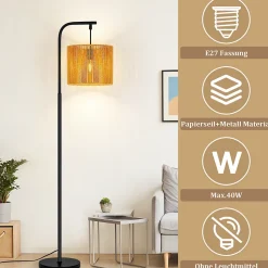 ZMH Lampadaire Salon Lampadaire Vintage Lampadaire Noir Avec Interrupteur Au Pied E27 164cm