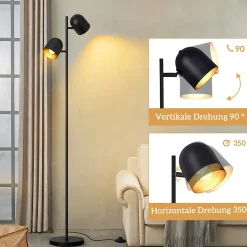 ZMH Lampadaire Vintage Noir Et Or à 2 Flammes E14 Pour Salon Et Chambre