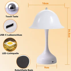 ZMH Lampe De Bureau LED Intensité Variable USB Rechargeable Pour Chambre