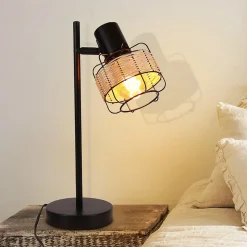 ZMH Lampe de Table Boho en Rattan et Bambou avec Interrupteur Rétro - Design Chic et Pratique