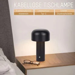 ZMH Lampe De Table LED Sans Fil à Intensité Variable - Design Moderne En Métal Noir