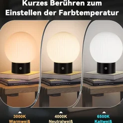 ZMH Lampe De Table Rechargeable Lampe De Chevet Tactile Blanche Ip44 Pour Chambre Salle De Bain