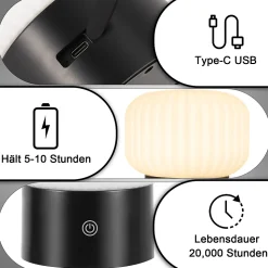 ZMH Lampe De Table Sans Fil Lampe De Chevet LED Avec 3 Températures Tactile à Intensité Variable Noir I