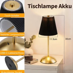 ZMH Lampe De Table Sans Fil Lot De 2 - Lampe De Chevet Noir USB Rechargeable