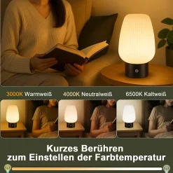 ZMH Lampe De Table Tactile Lampe De Chevet Blanche Ip44 Avec 3 Températures Pour Chambre Et Cuisine