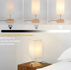 ZMH Lampe De Table Touch-dimmable Avec Fonction De Recharge USB Et Abat-jour En Tissu