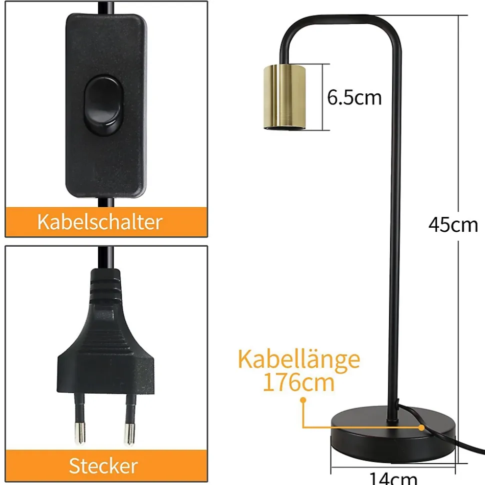 ZMH Lampe de Table Vintage Noir et Or E27 - Élégance et Polyvalence