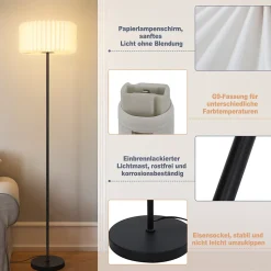 ZMH Lampe Sur Pied Vintage Abat jour En Papier Blanc Douille G9 Interrupteur Au Pied Sans Ampoule