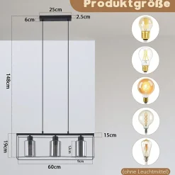 ZMH Lampe Suspendue Vintage à 3 Flammes En Verre E27 Pour Salle à Manger Et Cuisine