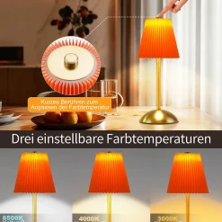 ZMH Lot De 2 Lampe De Table LED Sans Fil Avec 3 Températures De Couleur Pour Salle à Manger