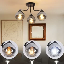 ZMH Plafonnier En Verre Noir : Lampe De Cuisine Vintage, Lampe De Plafond Industrielle à 3 Flammes