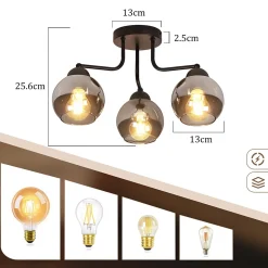 ZMH Plafonnier En Verre Noir : Lampe De Cuisine Vintage, Lampe De Plafond Industrielle à 3 Flammes