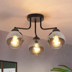 ZMH Plafonnier En Verre Noir : Lampe De Cuisine Vintage, Lampe De Plafond Industrielle à 3 Flammes