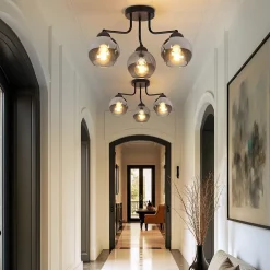 ZMH Plafonnier En Verre Noir : Lampe De Cuisine Vintage, Lampe De Plafond Industrielle à 3 Flammes