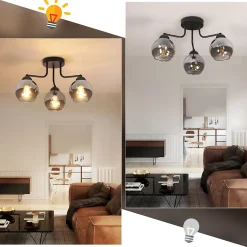 ZMH Plafonnier En Verre Noir : Lampe De Cuisine Vintage, Lampe De Plafond Industrielle à 3 Flammes