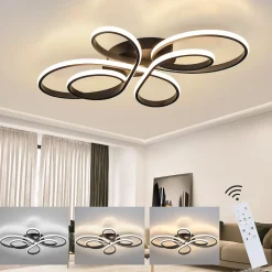 ZMH Plafonnier LED à Intensité Variable 100cm 90w Moderne plafonnier Noir Avec Télécommande pour Salle à Manger