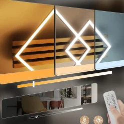 ZMH Plafonnier LED Bois Dimmable 55cm 36w Design Carré Géométrique Télécommande Pour Chambre.