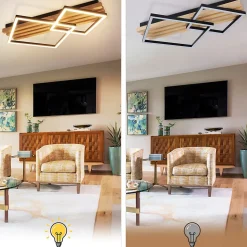 ZMH Plafonnier LED Bois Dimmable 55cm 36w Design Carré Géométrique Télécommande Pour Chambre.