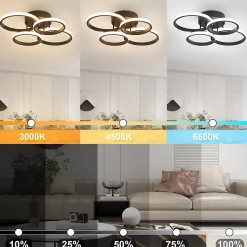 ZMH Plafonnier LED Design Moderne Noir 48w 55cm Dimmable Avec Télécommande Chambre Ou Cuisine.