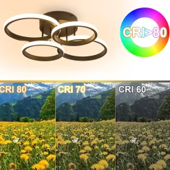 ZMH Plafonnier LED Design Moderne Noir 48w 55cm Dimmable Avec Télécommande Chambre Ou Cuisine.