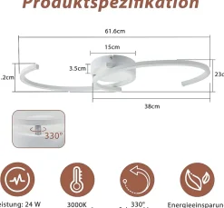 ZMH Plafonnier LED Design Moderne 24W - Éclairage Blanc Chaud 3000K pour Salon et Chambre