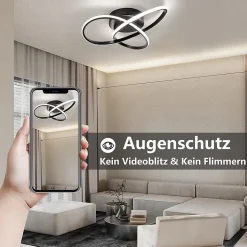 ZMH Plafonnier LED Design Géométrique Noir Dimmable 40CM avec Télécommande