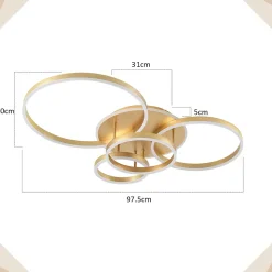 ZMH Plafonnier LED Dimmable 90w 98cm Avec Télécommande - Éclairage Vintage Doré Pour Chambre