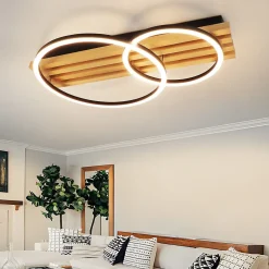 ZMH Plafonnier LED En Bois Dimmable 55 Cm 36w 2 Anneaux Design Géométrique,Avec Télécommande