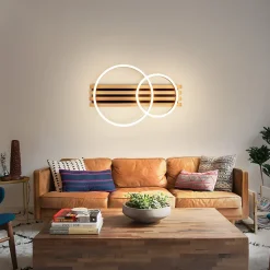 ZMH Plafonnier LED En Bois Dimmable 55 Cm 36w 2 Anneaux Design Géométrique,Avec Télécommande