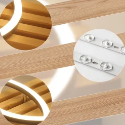 ZMH Plafonnier LED En Bois Dimmable 55 Cm 36w 2 Anneaux Design Géométrique,Avec Télécommande