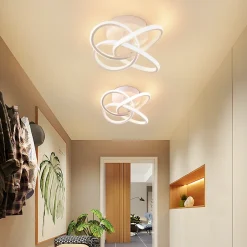 ZMH Plafonnier LED Moderne 28w 3000k Blanc Chaud, Design Fleur à 4 Pétales, Blanc Métallisé 32cm