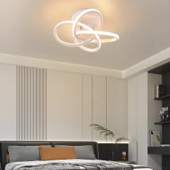 ZMH Plafonnier LED Moderne 28w 3000k Blanc Chaud, Design Fleur à 4 Pétales, Blanc Métallisé 32cm