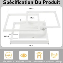 ZMH Plafonnier LED Moderne Blanc 3000-6500K pour Salon, Cuisine et Bureau