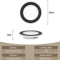 ZMH Plafonnier LED Moderne Noir et Blanc 24cm pour Salon, Couloir et Plus