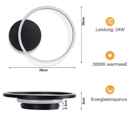 ZMH Plafonnier LED Moderne - 24W Double Anneaux 3000K pour Cuisine et Couloir