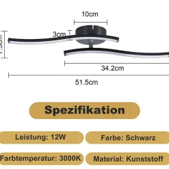 ZMH Plafonnier LED Moderne Noir Vagues 3000K pour Salon et Cuisine