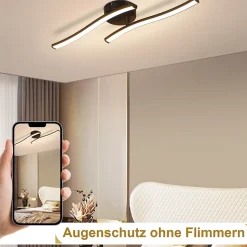 ZMH Plafonnier LED Moderne Noir Vagues 3000K pour Salon et Cuisine