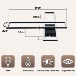 ZMH Plafonnier LED Métal 42w 60cm Plafonnier Salon Moderne Dimmable Avec Télécommande Pour Cuisine