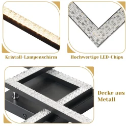 ZMH Plafonnier LED Noir - 24w Moderne Cristal Blanc Chaud Couloir