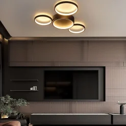 ZMH Plafonnier LED Noir Blanc Chaud 29w Moderne 4 Anneaux Design