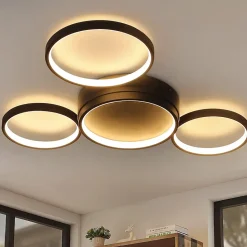 ZMH Plafonnier LED Noir Blanc Chaud 29w Moderne 4 Anneaux Design